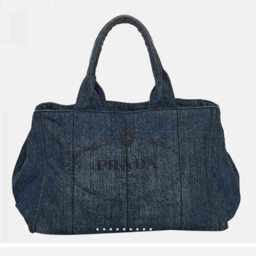 Gently Loved Prada Blue Denim Logo Canapa Satchel Bag